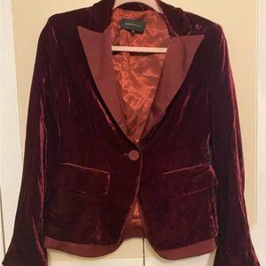 BCBG MAXAZRIA Burgundy Velvet Blazer Tuxedo Jacket